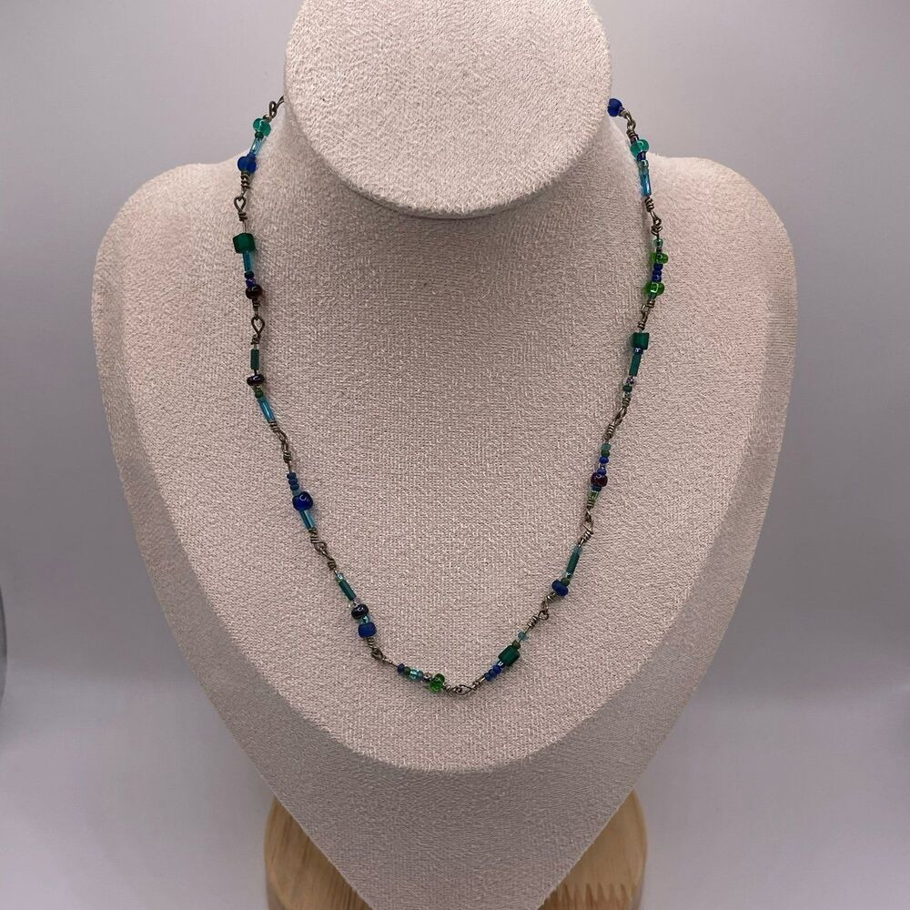 Macy's Blue Multi-Colored Beaded Metal Infinity Necklace